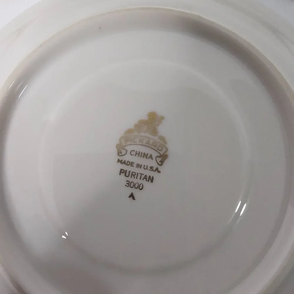 Pickard China Puritan 3000 A Gold Trim Plates Saucers Lot of 3 Vintage USA